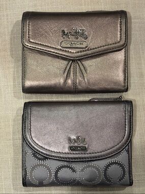 Coach Metallic Pewter (left ) OR Bronze (right) Trifold Wallets - Choice of 1